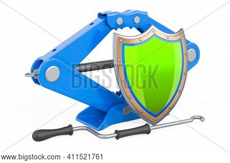 Car Jackscrew With Shield, 3d Rendering Isolated On White Background