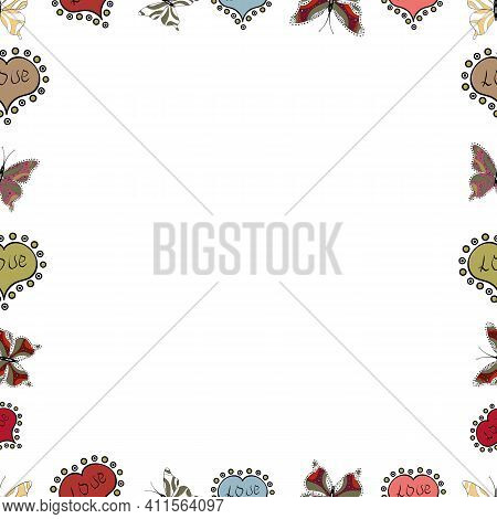 Vector. Hand Drawn Doodle Frames. Picture In Red, White And Black Colors.