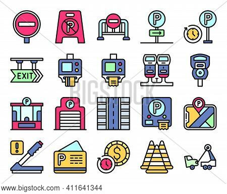 Parking Lot Related Vector Icon Set 3, Filled Style