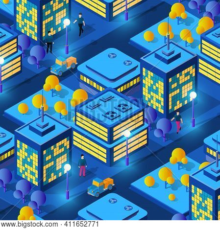 Isometric Ultra City Concept Of Violet Style, An Ultraviolet 3d Modern