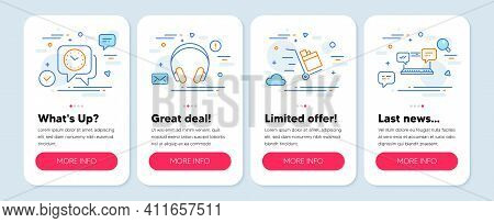 Set Of Business Icons, Such As Push Cart, Clock, Headphones Symbols. Mobile Screen Banners. Internet