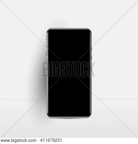 Black Realistic Smartphone On A Light Background With A Shadow. Cell Phone Layout.vector Image