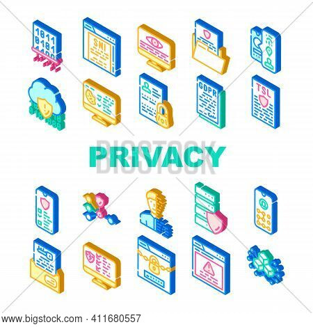 Privacy Policy Protect Collection Icons Set Vector