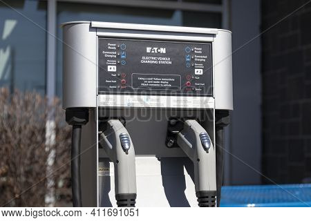 Indianapolis - Circa March 2021: Eaton Ev Charging Station. Eaton Offers Electric Vehicle Xchargein 