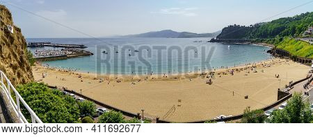 Beach Of Guetaria Basque Country On A Sunny Summer Day. Spain.
