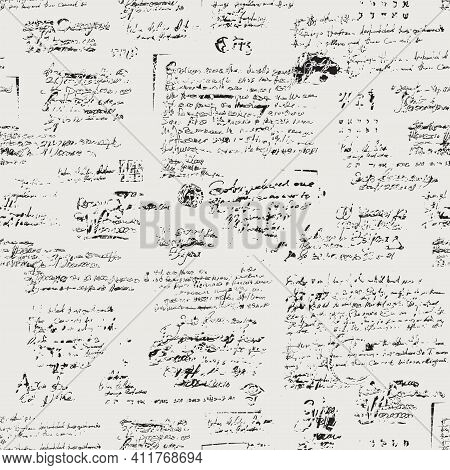Abstract Seamless Pattern With Handwritten Scribbles And Blots, Imitation Of Entries And Notes. Vect