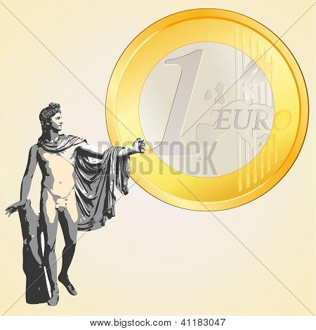 Euro-mønten og græske gud Apollo.eps