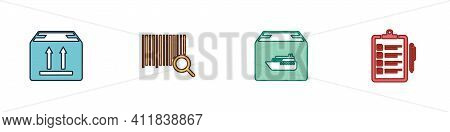 Set Cardboard Box With Traffic, Search Barcode, Cargo Ship Boxes And Verification Of Delivery List I