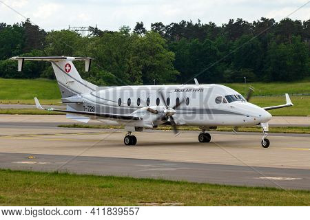 Berlin, Germany - June 2, 2016: Swiss Air Force Beech 1900d Vip Transport Plane Taxiing After Landin