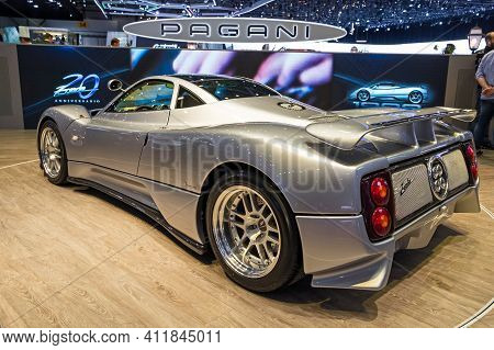 Pagani Zonda C12 Sports Car At The 89th Geneva International Motor Show. Geneva, Switzerland - March