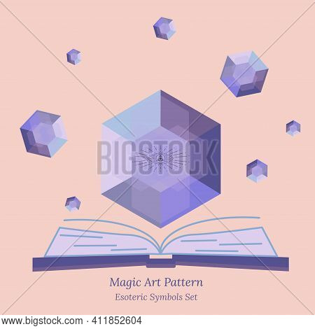 Magic Crystal Template For Spiritual Session, Fortune Telling And Magic Book. Faceted Crystal Glows 