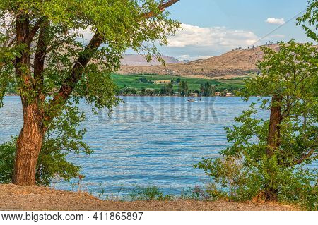 Beautiful View Of Osoyoos Lake From Tourist Camp On Warm Summer Evening