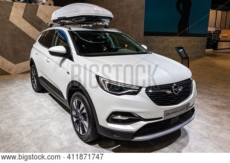 Brussels - Jan 18, 2019: Opel Grandland X Car Showcased At The 97th Brussels Motor Show 2019 Autosal