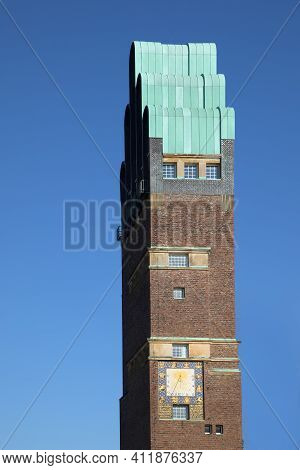 Marriage Tower In Darmstadt, Hessen, Germany With Blue Sky