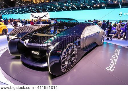 Geneva, Switzerland - March 6, 2019: Renault Ez-ultimo Self-driving Luxury Lounge Concept Car  Prese