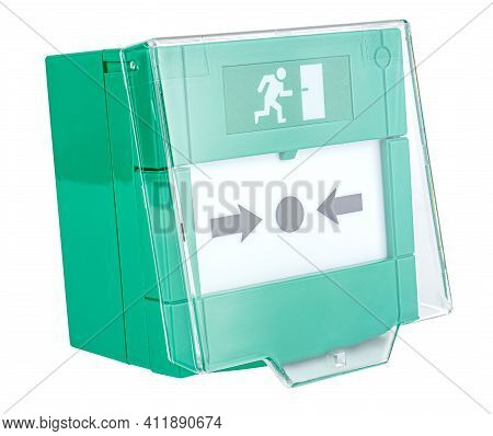 Emergency Door Release Button Isolated On White Background