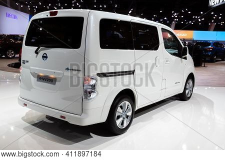 Brussels - Jan 9, 2020: New Nissan E-nv200 Electric Van Showcased At The Brussels Autosalon 2020 Mot