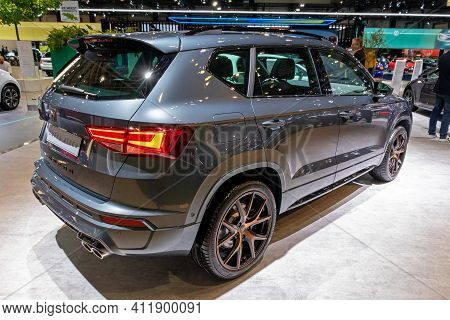 Brussels - Jan 9, 2020: New  Seat Cupra Ateca Car Model Showcased At The Brussels Autosalon 2020 Mot