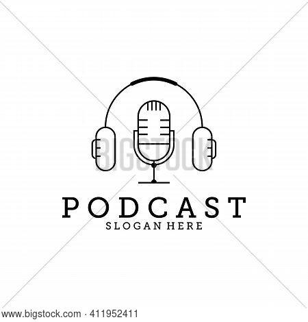 Podcast Symbol Microphone Line Art Vector Logo Illustration Design