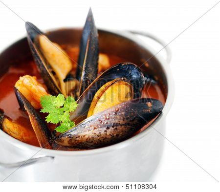 Copper Pot Of Gourmet Mussels