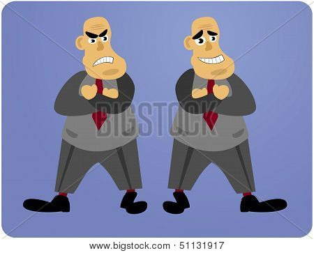 angry and happy businessmen with folded arms