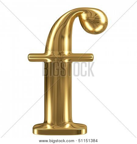 Golden font type letter f, lowercase