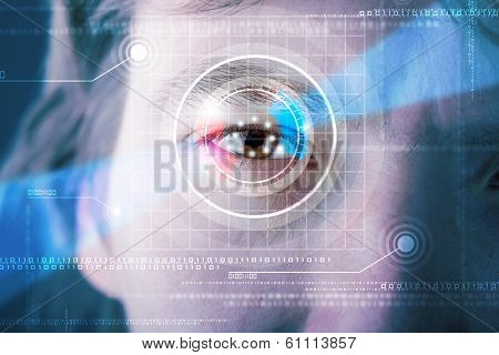 Modern cyber man with technolgy eye looking