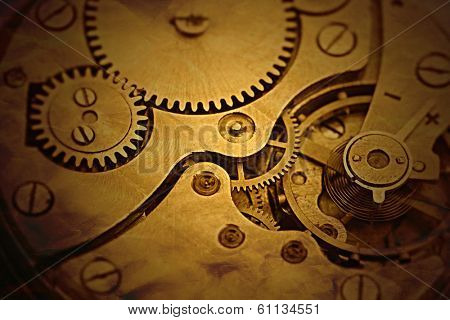 Clockwork details, pinions and wheels closeup