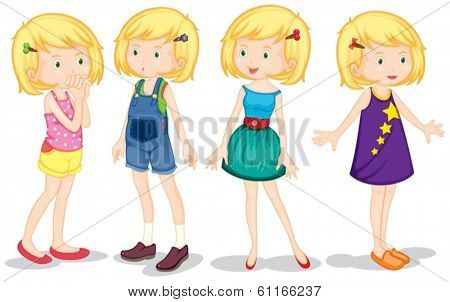 Illustration of the four cute girls on a white background