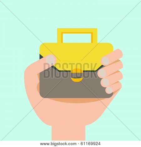 Vector Illustration Of Hand With Briefcase Flat Design