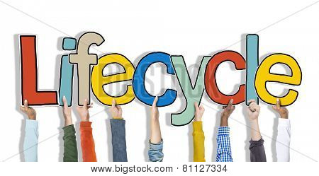 Lifecycle Arms Raised Colorful Multi Ethnic Live Concept