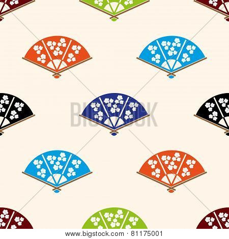 Asian Hand Fan Various Colors Set Seamless Pattern Eps10