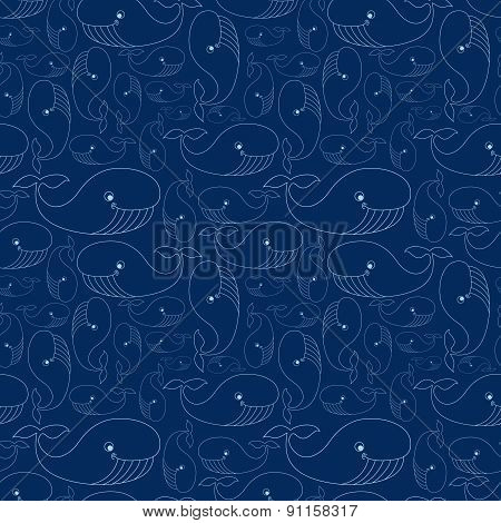 Whale blue line seamless pattern