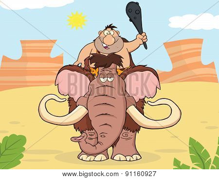 Happy Caveman Over Mammoth