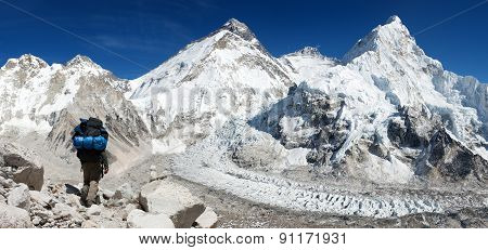Everest From Pumo Ri Base Camp With Tourist