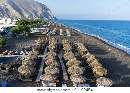Top View Of Perissa Beach In Santorini