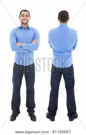 Front And Back View Of Arabic Business Man In Blue Shirt Isolated On White