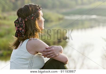 Free Happy Woman Enjoying Nature. Beauty Girl Outdoor. Freedom C