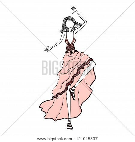Hand Drawn Fashion Illustration with a Woman Wearing Clothes