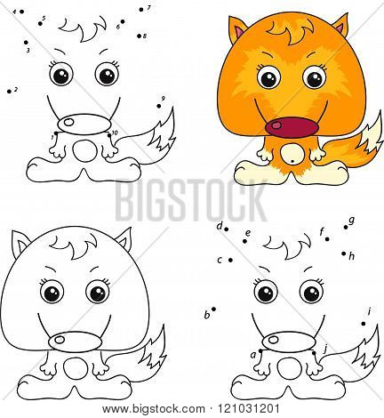 Cartoon Fox. Coloring Book And Dot To Dot Game For Kids