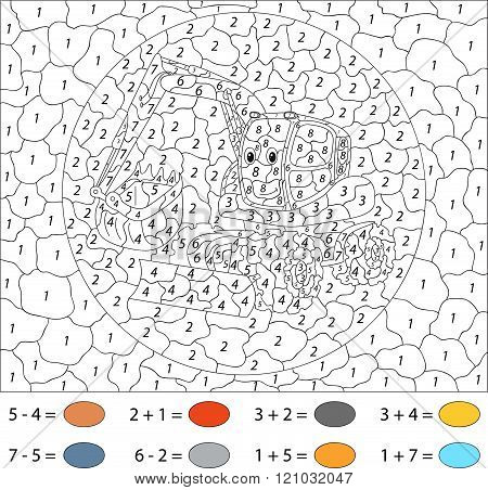 Cartoon Excavator. Color By Number Educational Game For Kids