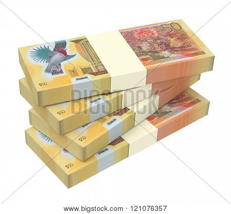 Trinidad and Tobago dollars bills isolated on white background. Computer generated 3D photo rendering.