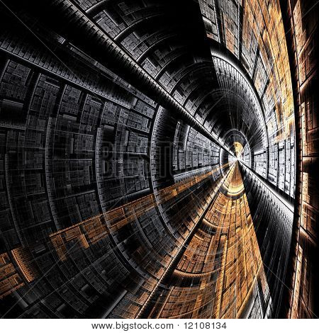 streszczenie, przypominający metalową kosmicznym tunelu