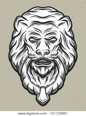 Llion head door knocker. Line art style.