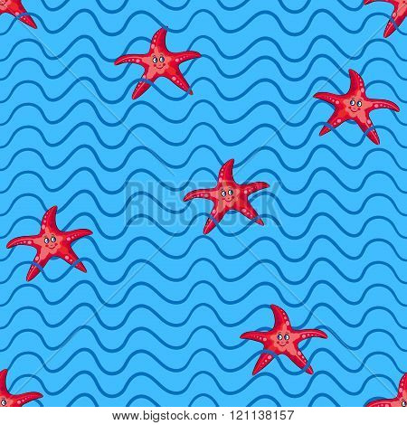 Seamless Pattern With Starfish.