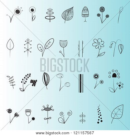 Floral decor set. 28 different vector and decor elements. Isolated.