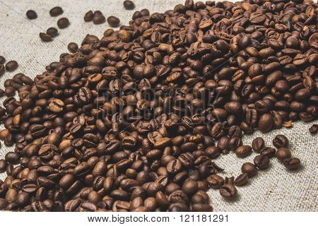 Coffee beans, burlap