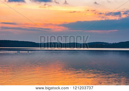Lake Landscape At Colorful Sunset