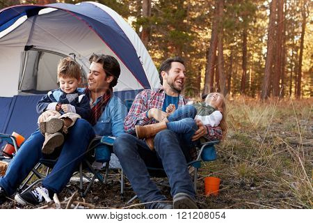 Gay Male Couple With Children On Camping Trip