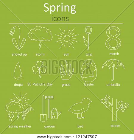 Set of spring icons. Symbols of spring.